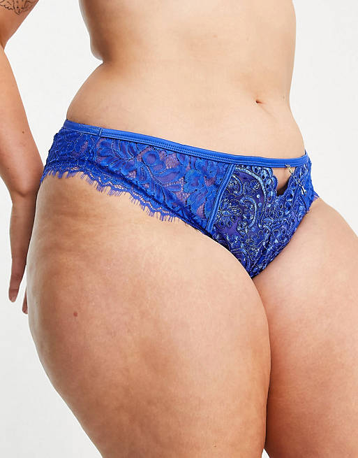 Ann Summers Curve Fiercely Sexy sequin embroidered lace brazilian brief in cobalt