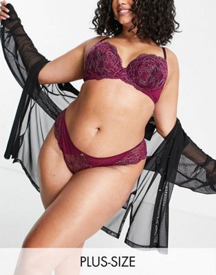 Ann Summers Curve Sexy Lace Planet nylon blend lace plunge bra in burgundy - BURGUNDY