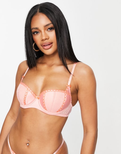 Ann Summers Delicacy lace lingerie set in pink with coral trim