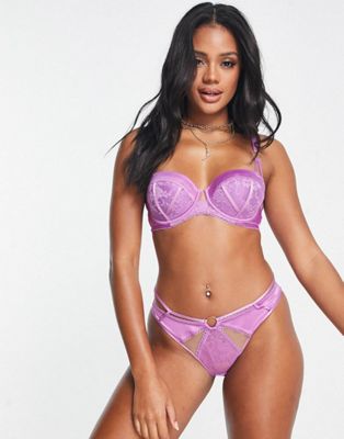 Ann Summers Restoring lace and satin brazilian brief with hardware detail in lilac
