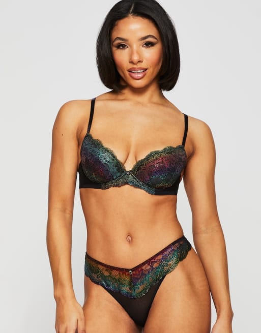 Ann Summers Sexy lace planet plunge rainbow lingerie set in black