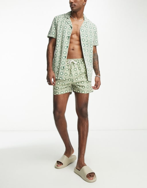 Another Influence tile print swim set in green