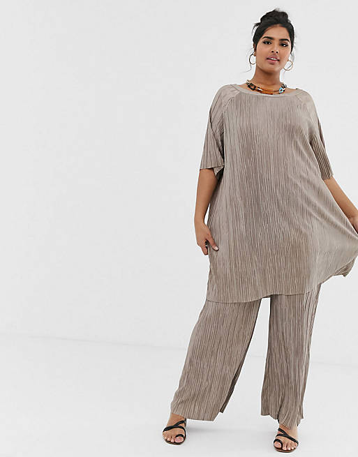 Another Reason Plus relaxed t-shirt & pants in plisse two-piece | ASOS