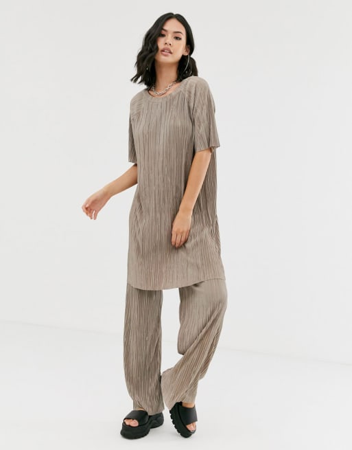 Another Reason relaxed t-shirt & trousers in plisse co-ord