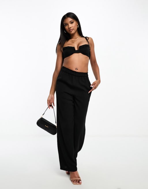 Aria Cove bralet and low rise wide leg trousers co-ord in black