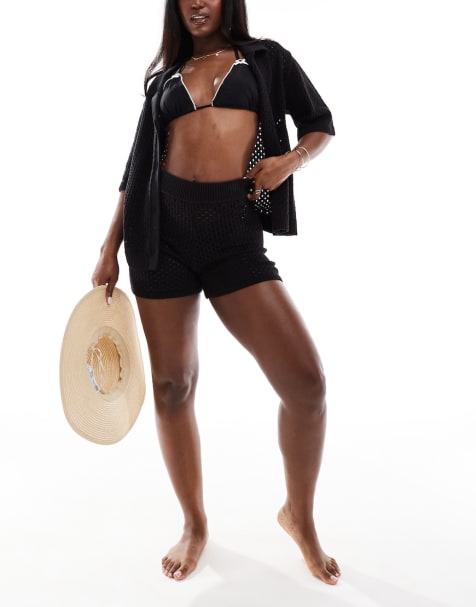 Aria Cove - Ensemble chemise et short de plage au crochet - Noir - view 1