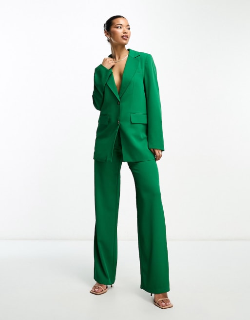 Green Pants Suit for Women Oversize Blazer and Wide Leg Pants Set