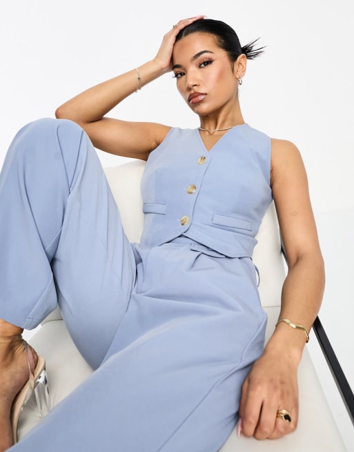 Aria Cove waist coat and wide leg trouser co ord in blue ASOS