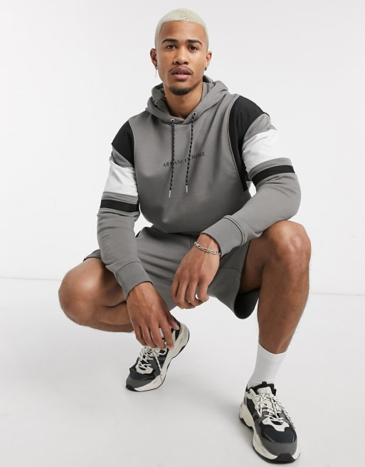 Armani Exchange color block hoodie & shorts two-piece in gray SUIT 4