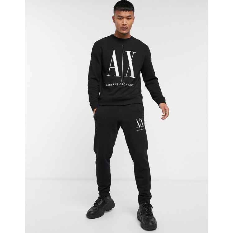 Armani Exchange Icon AX large logo tracksuit set in black | ASOS