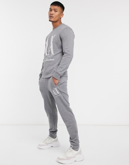 Armani Exchange Icon AX large logo tracksuit set in gray ASOS