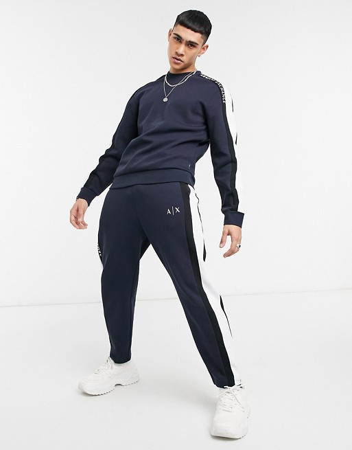 Armani Exchange panel casual joggers in navy