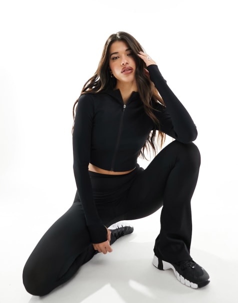 Black Sculpt Luxe Long Sleeve Hooded Gym Jacket