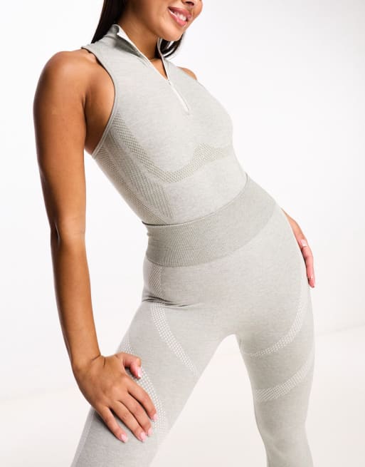 ASOS 4505 – Modelujący bezszwowy zestaw z topem z długim rękawem, body zapinanym na suwak i legginsami 