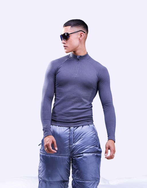 ASOS 4505 – Mörkgrått, ribbat set för skidåkning i seamless-design