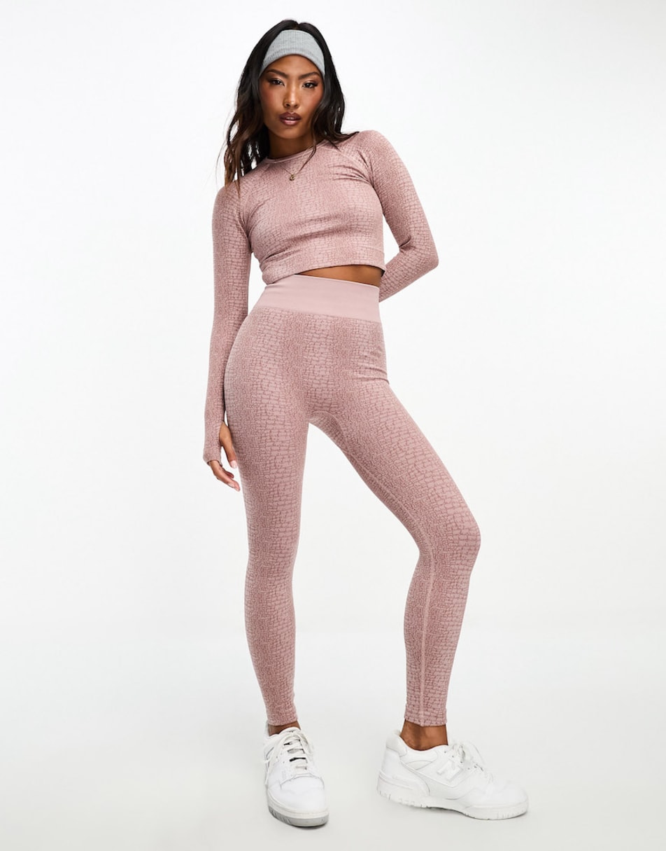 ASOS 4505 Petite Croc Jacquard seamless legging and long sleeve top in  beige