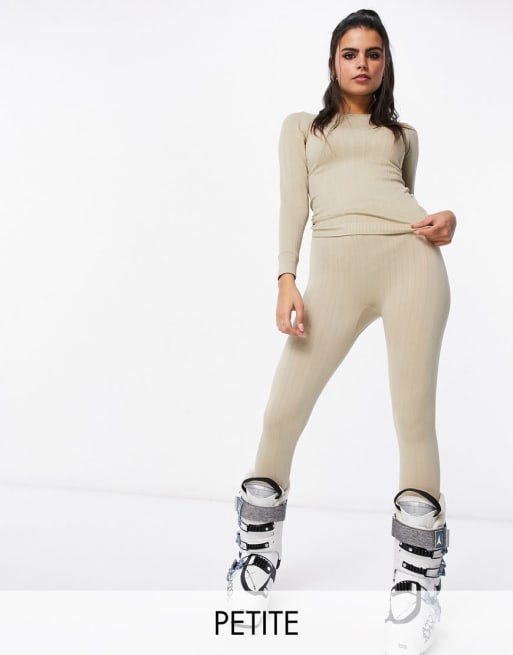 ASOS 4505 Petite – Gestricktes Baselayer-Set mit Zopfmuster in Cosmetic-Beige