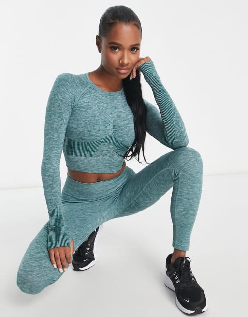 ASOS 4505 Petite Seamless sculpting leggings and long sleeve top in mid  green