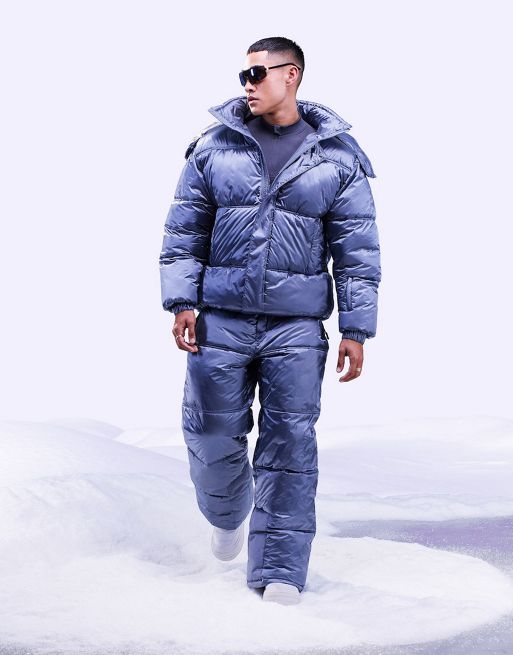 ASOS 4505 puffer ski pants and jacket in mid blue