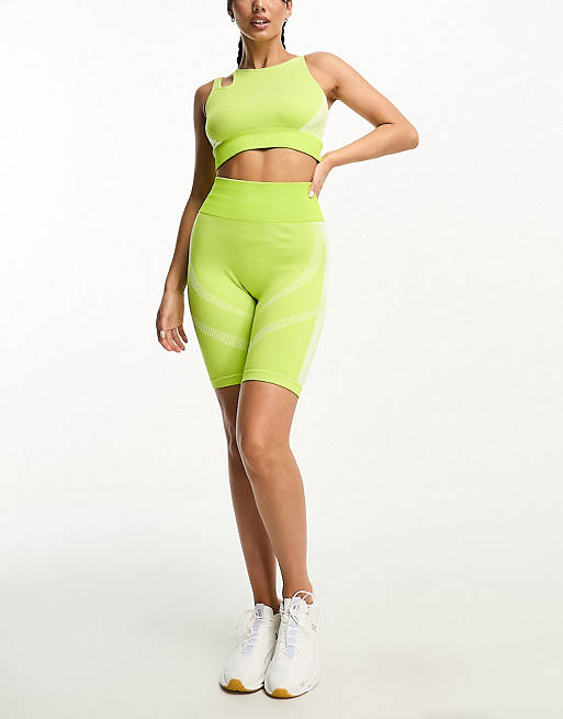 ASOS 4505 Seamless sculpting shorts and support bra in light green