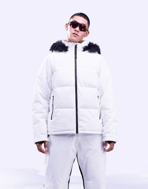 ASOS 4505 ski jacket faux fur and monochrome ski pant in black/white