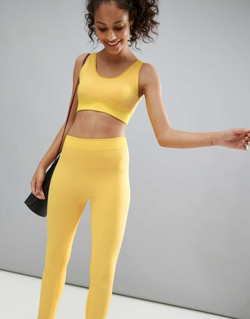 ASOS 4505 sømløs sports-BH og legging - Del af sæt med leopardpaneer i gul