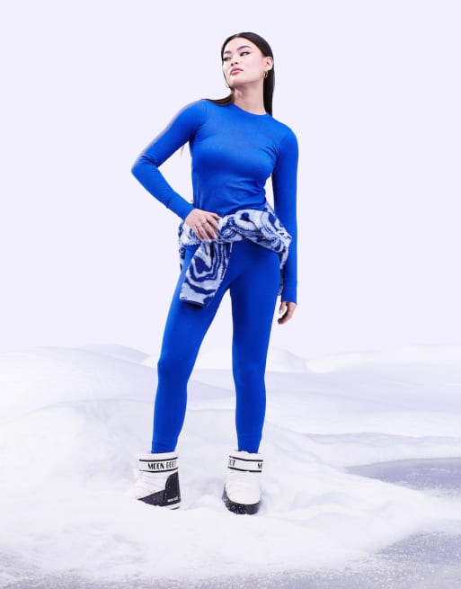 ASOS 4505 WB Ensemble avec legging et top de sous vetement en jacquard Bleu moyen ASOS