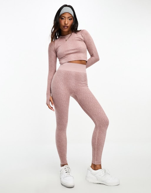 ASOS 4505 – WB Petite – Krokodilskinnsmönstrade leggings och långärmad topp i jacquard