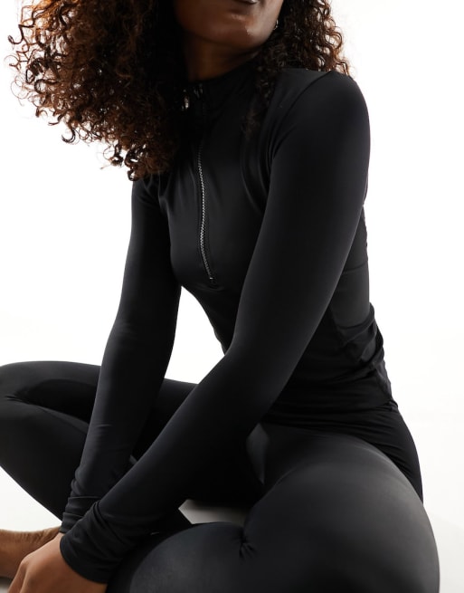 ASOS 4505 WB Swim 1/4 zip guard top and leggings in black