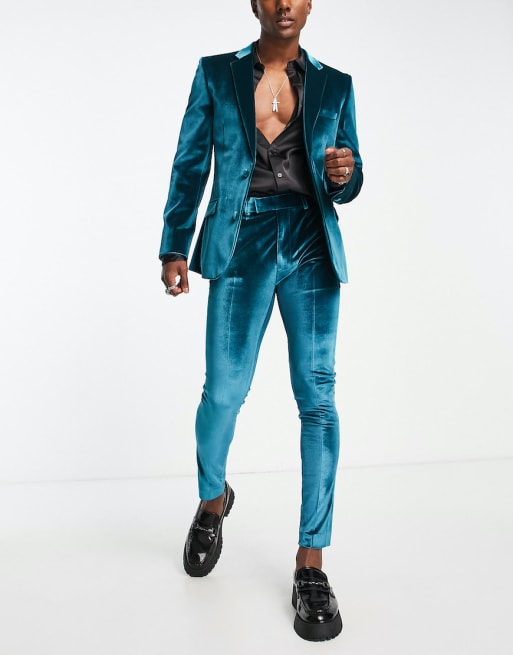 ASOS - Abito taglio lungo in velluto color petrolio scuro