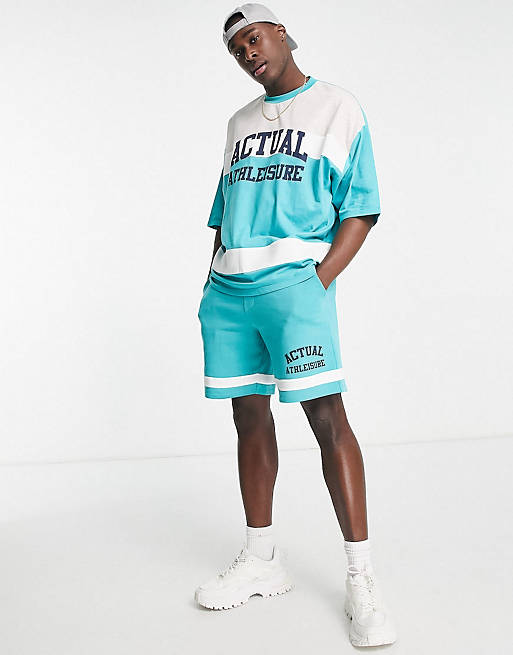 ASOS Actual Athleisure co-ord with splicing detail in teal, 1 of 3