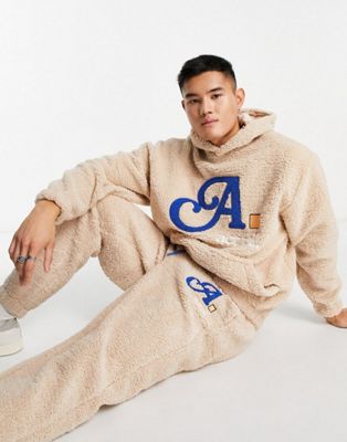 ASOS Actual co-ord in teddy borg with boucle logo in grey