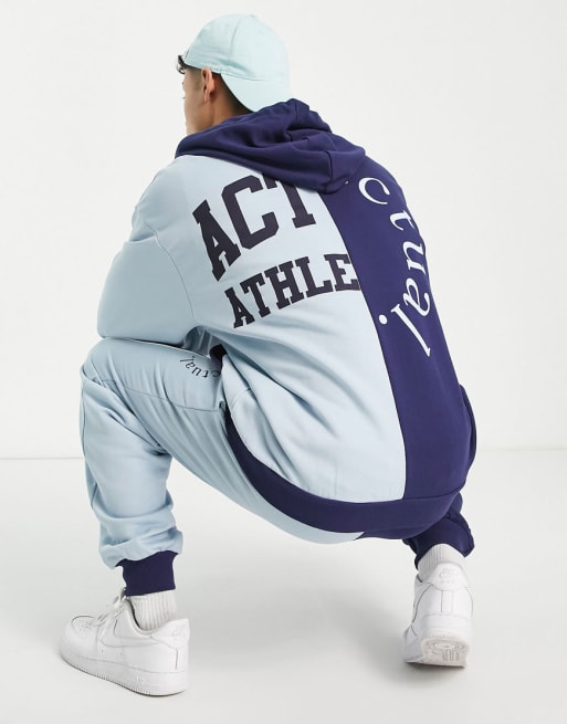 ASOS Actual co-ord with cut and sew detail with logo print in blue