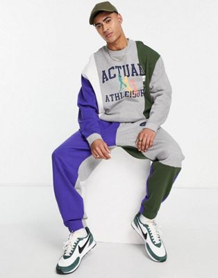 ASOS Actual co-ord oversized sweatshirt with graphic and logo print splicing in grey marl