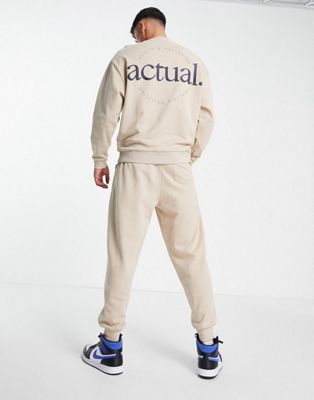 ASOS Actual co-ord relaxed joggers with logo print in neutral