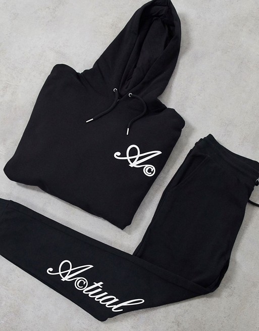 ASOS Actual oversized hoodie co-ord in black with script print