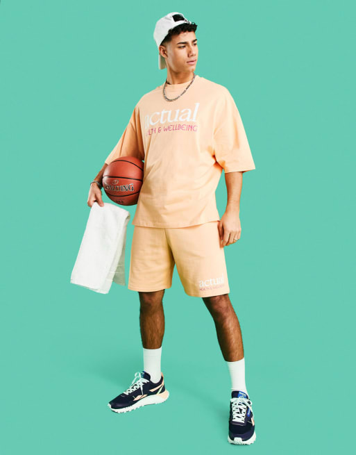 ASOS - Actual - Coordinato color corallo con stampa grafica del logo