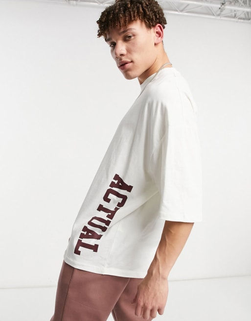 ASOS Actual - Coordinato color crema con logo applicato bordeaux