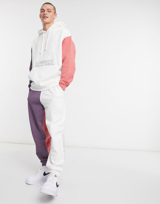 ASOS Actual - Coordinato oversize bianco colorblock con logo ricamato