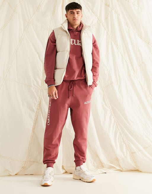 ASOS Actual - Coordinato oversize color bacca con cappuccio e stampe multiple