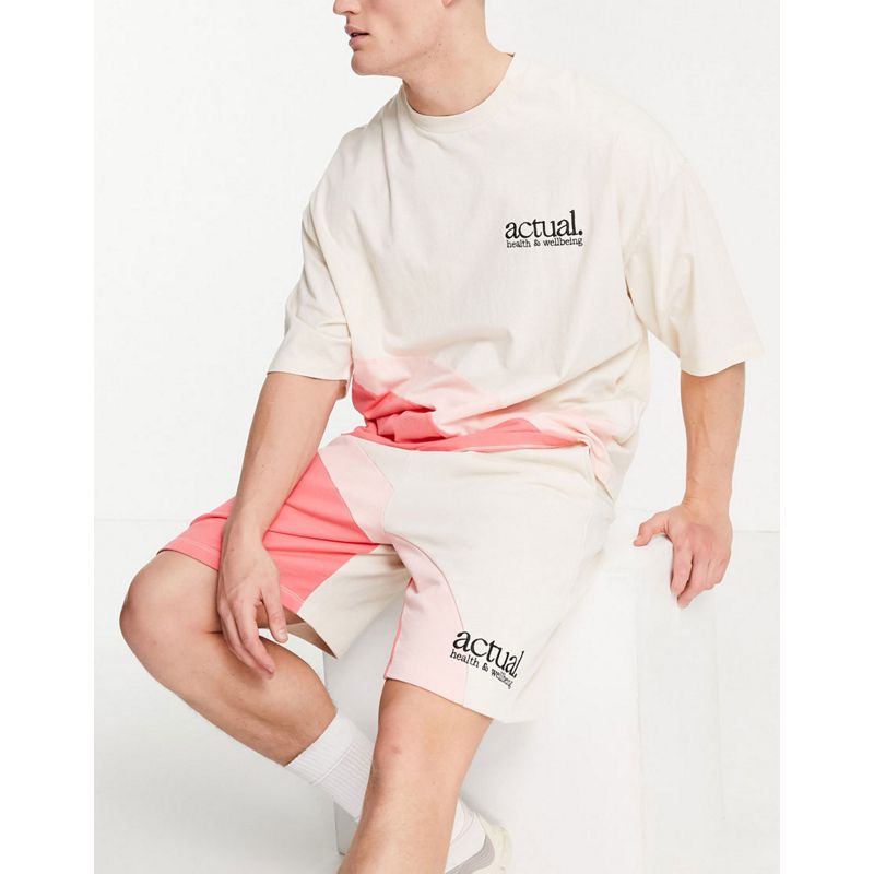 T-shirt e Canotte T-shirt girocollo Actual - Coordinato oversize rosa con dettagli color block curvi