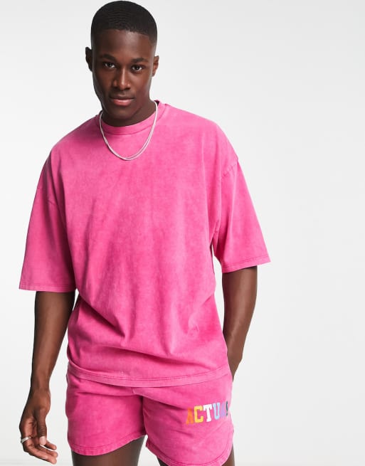 ASOS Actual - Coordinato rosa con stampa del logo multicolore