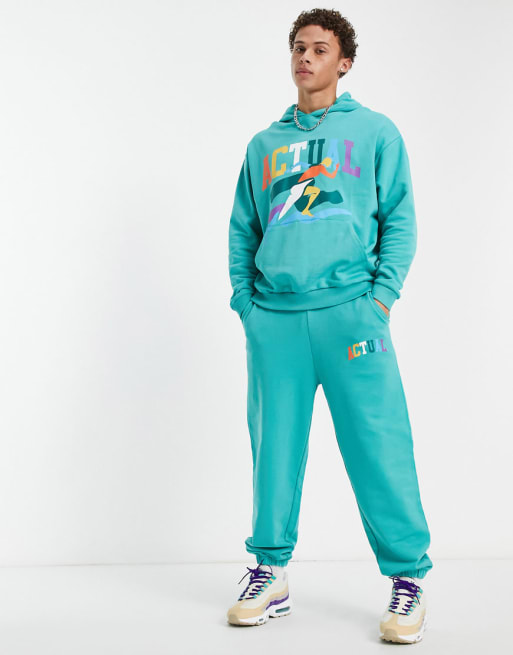 ASOS - Actual - Coordinato verde-azzurro con grafica multicolore