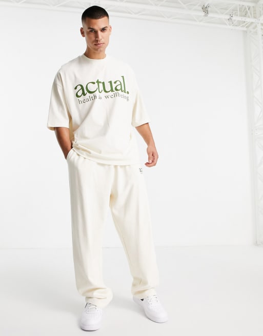 ASOS Actual – Kombiteil in Ecru mit Logoprint in Grün