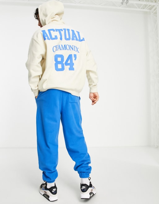 ASOS Actual relaxed sweatpants in polar fleece with logo prints in bright blue - part of a set