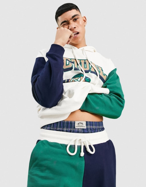 ASOS Actual set in gray heather with color block cut and sew and logo print