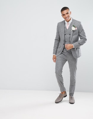 ASOS - Costume de mariage slim 100% soie texturée - Gris 
