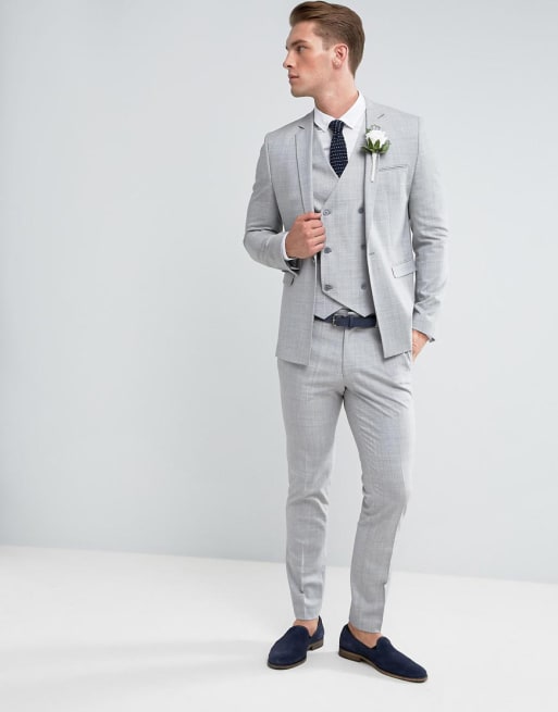 Asos Costume De Mariage Slim Effet Hachuré Moucheté Gris