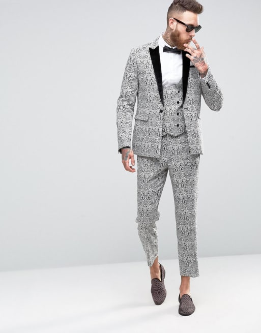 Asos Costume Slim à Motif Baroque En Jacquard Noir Et