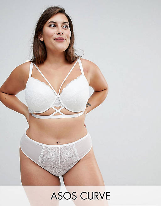 ASOS CURVE BRIDAL Becca Strappy Lace Molded Bra Set in White
